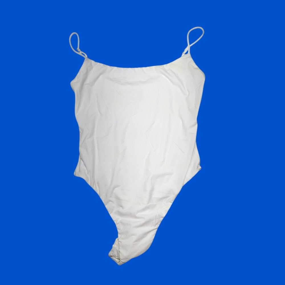 HYZ Womens White Scoop Neck Adjustable Strap Thong Bodysuit Small